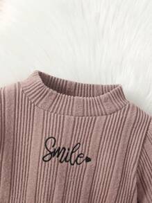 嬰兒女童字母刺繡連體裙 - 藕粉色 - 查看 7