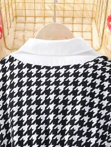 SHEIN Cô gái Tween In Houndstooth Xù Hoa Sen Thắt lưng Váy 2 trong 1 - Đen và trắng - Xem 6