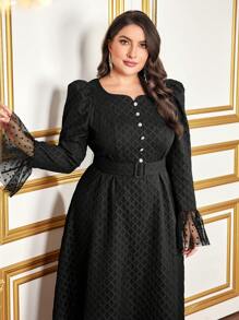 Modelyn 正面纽扣荷叶边袖连衣裙长款晚礼服 - 黑色 - 查看 5