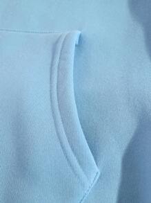 SHEIN EZwear Letter & Spider Graphic Thermal Lined Drawstring Hoodie - Blue - View 3