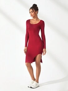 SHEIN Sport Studio Round Neck Seamless Long Sleeve Sporty Dress