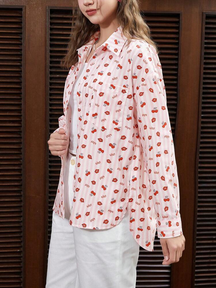 Lips Print Drop Shoulder Shirt