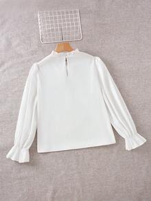 SHEIN Clasi Plus Frill Trim Bow Front Flounce Sleeve Blouse - White - View 2
