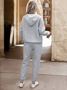 SHEIN LUNE Solid Hoodie & Sweatpants - Grey - View 2