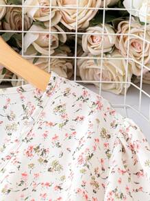 SHEIN LUNE Hơn In hoa Ditsy tay áo lá sen Đầm - Màu be - Xem 4