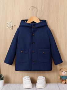 SHEIN 男嬰1入組翻蓋口袋前紐扣連帽外套 - 寶藍色 - 查看 3