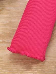 SHEIN Cô gái Tween Cổ giả Tay áo Áo thun & In kẻ sọc Thắt lưng Váy - Màu Hồng Tươi - Xem 3