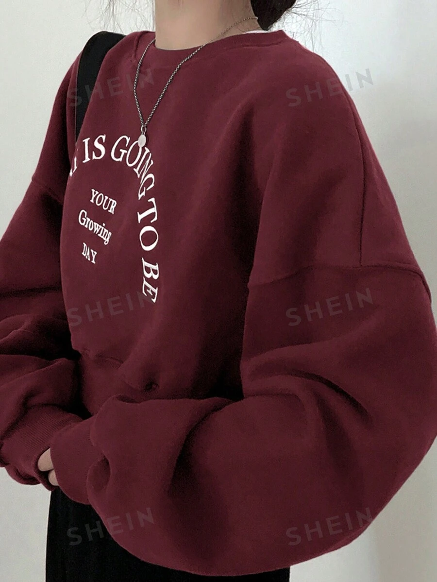 DAZY Sudadera oversize con gráfico de letra, manga larga, ropa de otoño