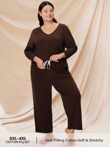 LUVLETTE Women Plus Soft Cotton Pajamas Sets Lounge Set - Chocolate Brown - View 4