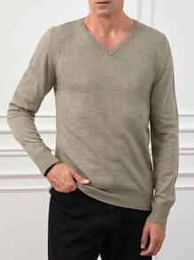 EURMUSE Men Solid V Neck Sweater - Beige - View 5