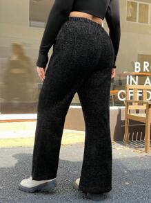 SHEIN EZwear 側邊劈叉加大喇叭褲 - 黑色 - 查看 2