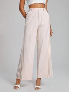 ROSEANNE MC NAMEE Solid Pleated Detail Wide Leg Pants - Apricot - View 4