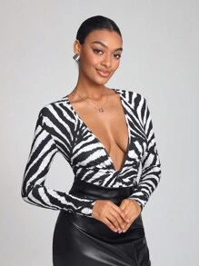 Daniela Ricciardelli 斑馬紋帶扭結削肩連體衣 - 黑與白 - 查看 5