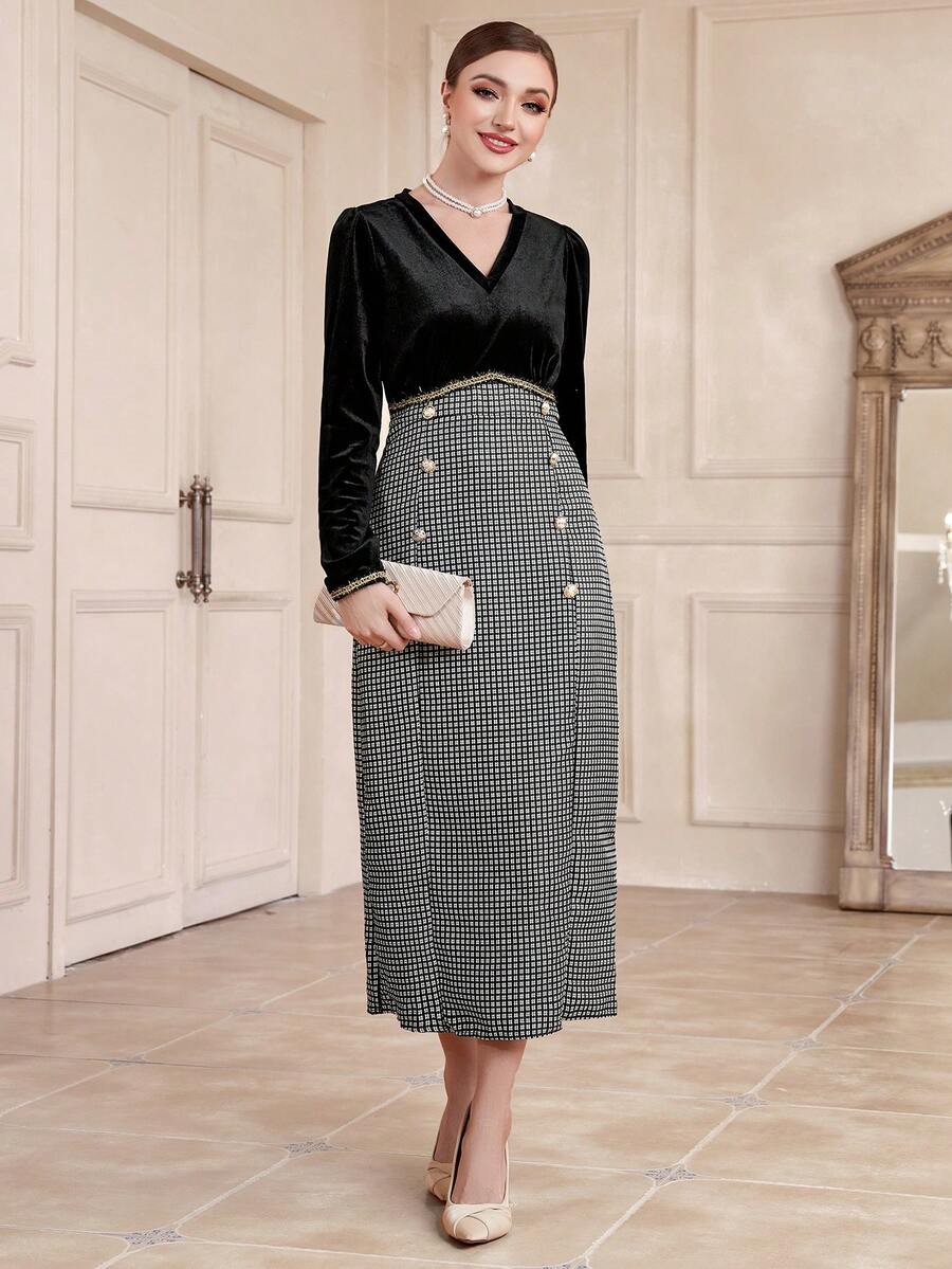 Modelyn In kẻ sọc Đôi ngực Đầm - màu đen - Xem 1