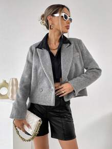 SHEIN Essnce Women's Double Breasted Blazer - Dark Grey - View 6