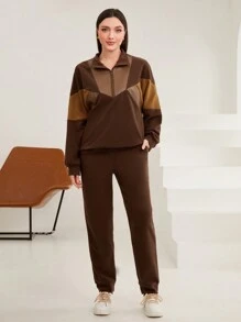 Mulvari Của phụ nữ Dây kéo nửa Chặn màu Áo nỉ Và Quần thể thao Bộ - Nhiều màu - Xem 3