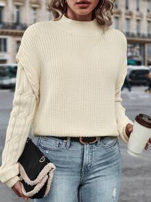 SHEIN LUNE Cổ giả Thả vai Áo len - Màu be - Xem 4