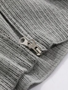 DAZY Ribbed Knit Zip Up Cardigan - Grey - View 7