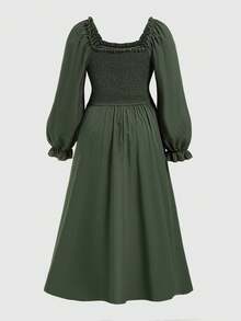 SHEIN Unity Plus Floral Lace-up Waist Flare Sleeve Dress - Army Green - View 2