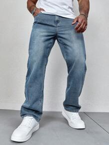 Manfinity Homme Nam Chân thẳng Denim Quần jean - Rửa trung bình - Xem 6