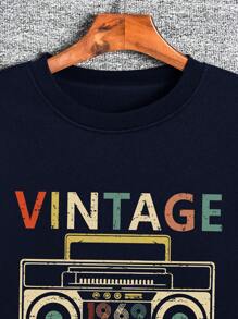 Manfinity Dauomo 男士收音機和字母圖案加絨內裏運動衫 - 藏蓝色 - 查看 5