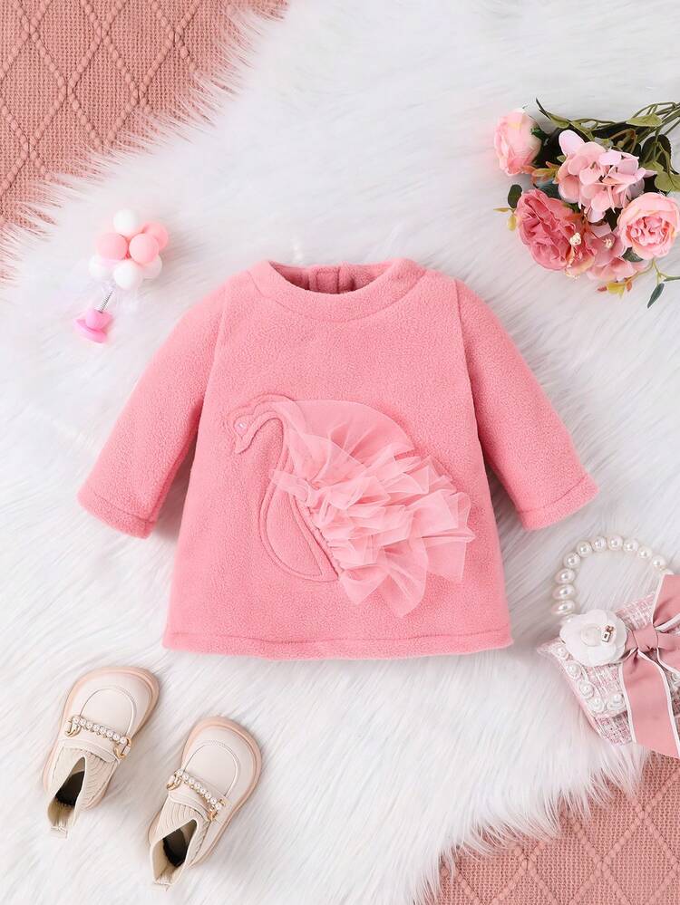 Baby Girl Swan Patched Ruffle Trim Dress