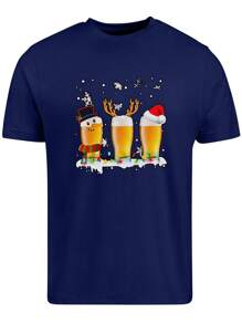 Hombres Camiseta con estampado de Navidad - Azul Marino - Ver 1