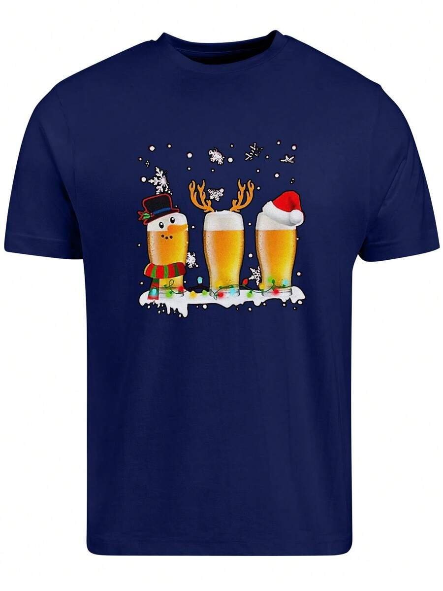 Hombres Camiseta con estampado de Navidad - Azul Marino - Ver 1