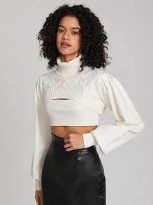 Sarabasti Gekürzter Turtle-neck-pullover Mit Zopfmuster - Beige - Übersicht 3