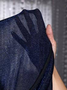 Allurite 垂墜後背十字交叉金屬亮絲緊身洋裝 - 藍色 - 查看 6