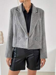 SHEIN Essnce Women's Double Breasted Blazer - Dark Grey - View 7