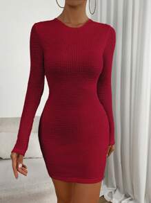 SHEIN Unity Vestido ajustado de espalda abierta con cordón - Rojo - Ver 5