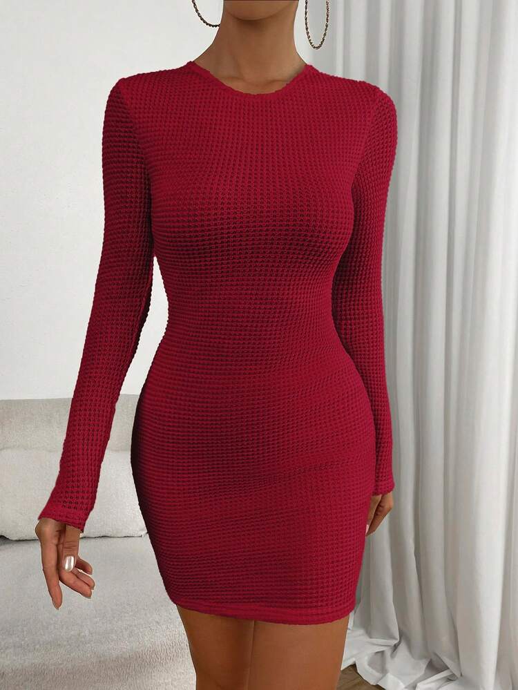 SHEIN ChicEase Ca-vát Backless Váy bodycon - Đỏ - Xem 5