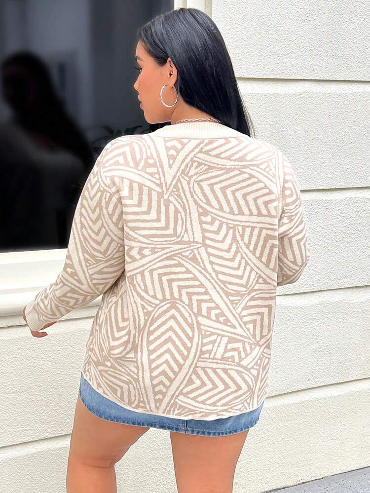 Plus Size Geo Pattern Casual Design Cardigan