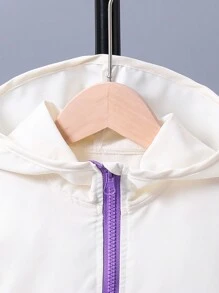 SHEIN Young Boy Colorblock Flap Detail Half Zip Hooded Jacket & Pants - Violet Purple - View 3