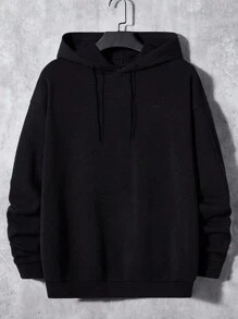 Manfinity Homme Men Plus Slogan & Skeleton Graphic Drop Shoulder Drawstring Hoodie - Black - View 2