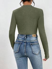 SHEIN Frenchy 素色條紋針織交疊領連身背心 - 墨綠色 - 查看 2