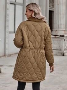 EMERY ROSE 羊絨領口落肩袖絎縫外套 - 摩卡棕 - 查看 2