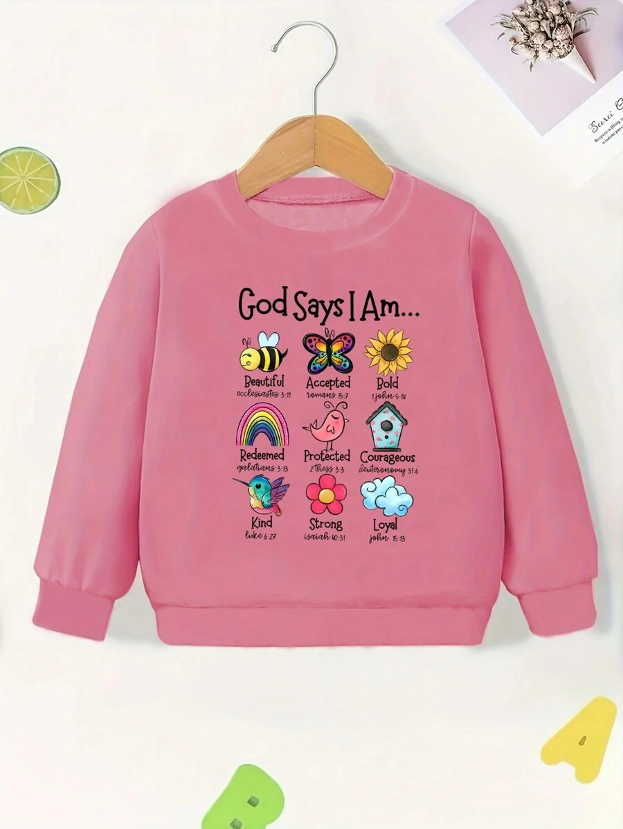 SHEIN 女小童卡通和字母圖案運動衫 - 灰色 - 查看 1