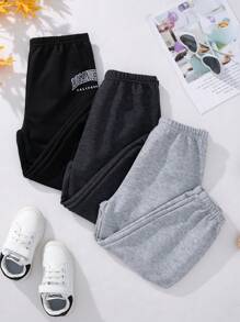 SHEIN Cô Gái Trẻ 3pcs Đồ họa Chữ cái Eo đàn hồi Quần thể thao - Nhiều màu - Xem 1