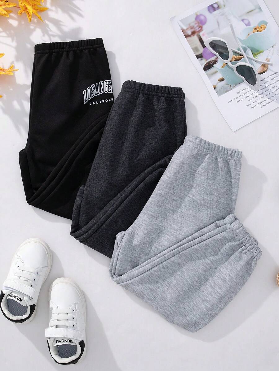 SHEIN Cô Gái Trẻ 3pcs Đồ họa Chữ cái Eo đàn hồi Quần thể thao - Nhiều màu - Xem 1