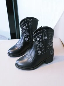 Botas Negras Para Niños Con Diseño De Flores - Negro - Ver 1