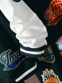 SHEIN 青少年男孩字母印花夾克搭配運動長褲兩件套裝