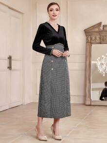 Modelyn In kẻ sọc Đôi ngực Đầm - màu đen - Xem 4