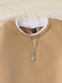 Mùa thu Mùa Đông Quý cô Màu Khaki Màu sắc Vòng cổ Màu thuần Vá lại Áo nỉ Bộ Đối với Gia đình Phù hợp ( Mẹ , Bố , Và ) ( 4 Bộ Riêng biệt ) - Màu Khaki - Xem 3