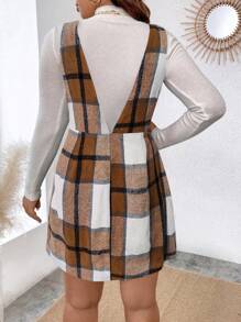 Calvaya Hơn In kẻ sọc Đôi ngực Đầm Tổng thể Without Tee - Màu Khaki - Xem 2