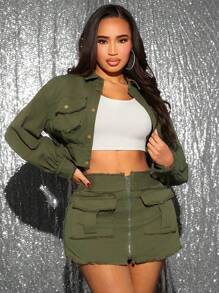 SHEIN SXY Ladies' Olive Green Coat Jacket - Army Green - View 8