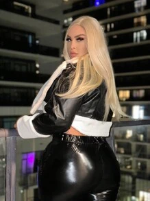 SHEIN SXY 秋冬大码加厚短款夹克 - 黑色 - 查看 6