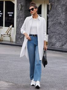 BizChic Drop Shoulder Button Front Shirt Without Belt - White - View 3