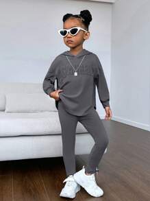 SHEIN Kleines Mädchen Leggings & Hoodie Drop Shoulder Buchstabe Prägung